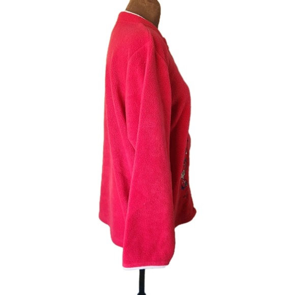 Bonnie Evans Women's Fleece Jacket Gingerbread Embroidered Size M Red Relaxed - Picture 3 of 8